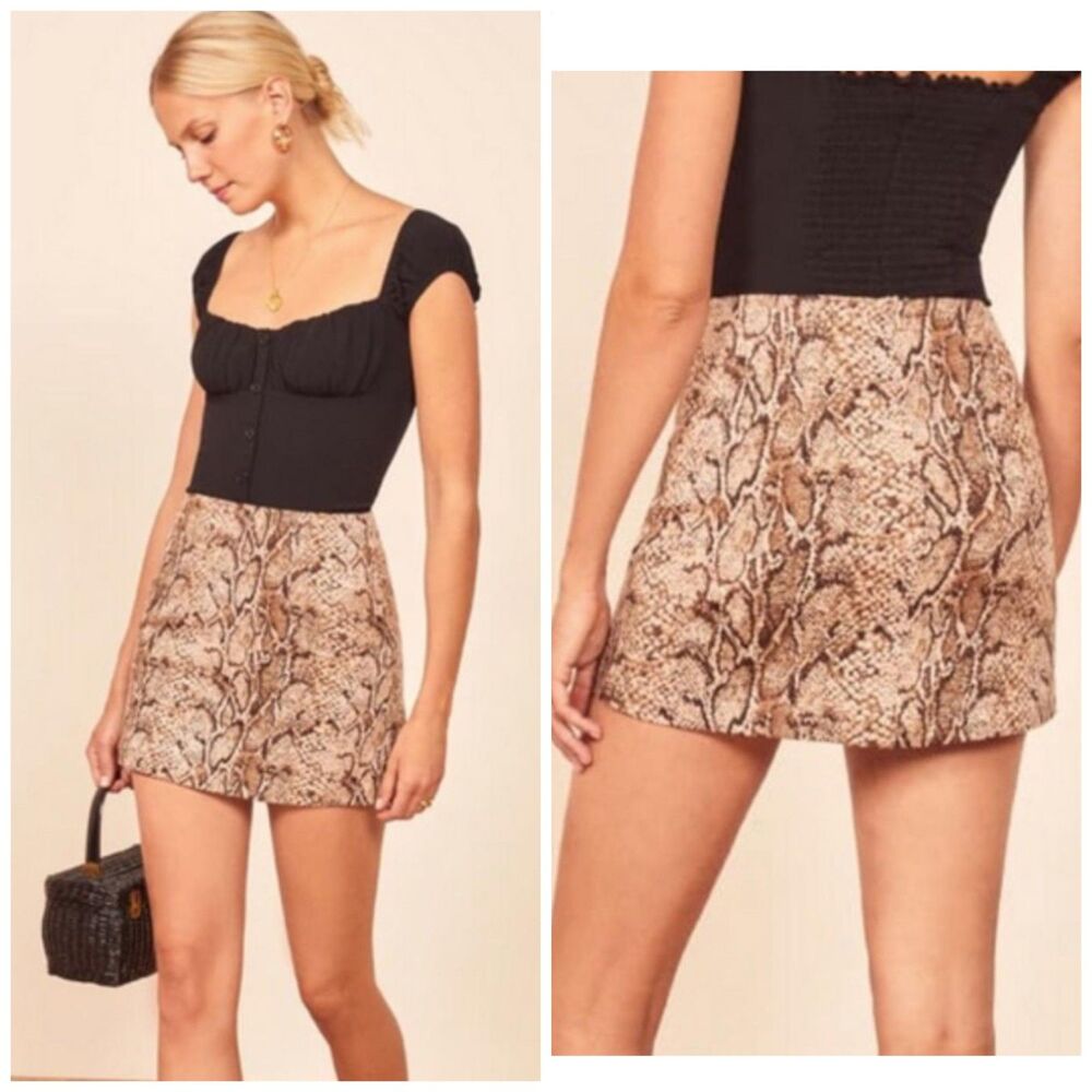 Reformation Jaime Snake Skin Print Mini Skirt In … - image 1